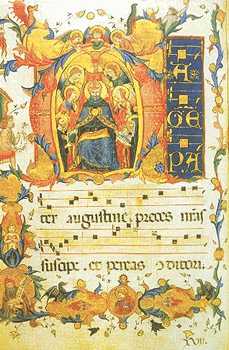 San Agustín. Miniatura. Libro de Horas de Renato de Anjou. Anónimo (Francia, inicio del siglo XV). British Library de Londres (Egerton, Ms. 1070, f. 100).
