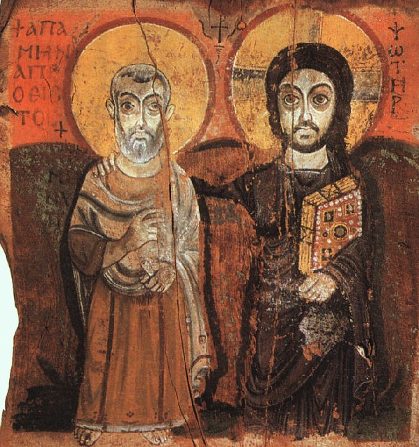 Cristo y San Menas (Museo del Louvre, icono del Monasterio de Baouit, Egipto, siglo VI)